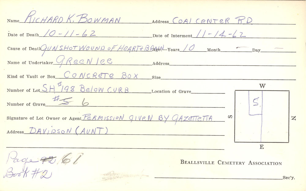 Richard K. Bowman burial card